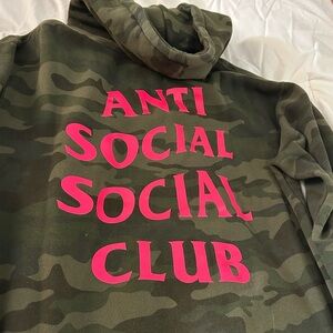 Anti Social Social Club Green Camouflage Hoodie Hot Pink Size Medium
